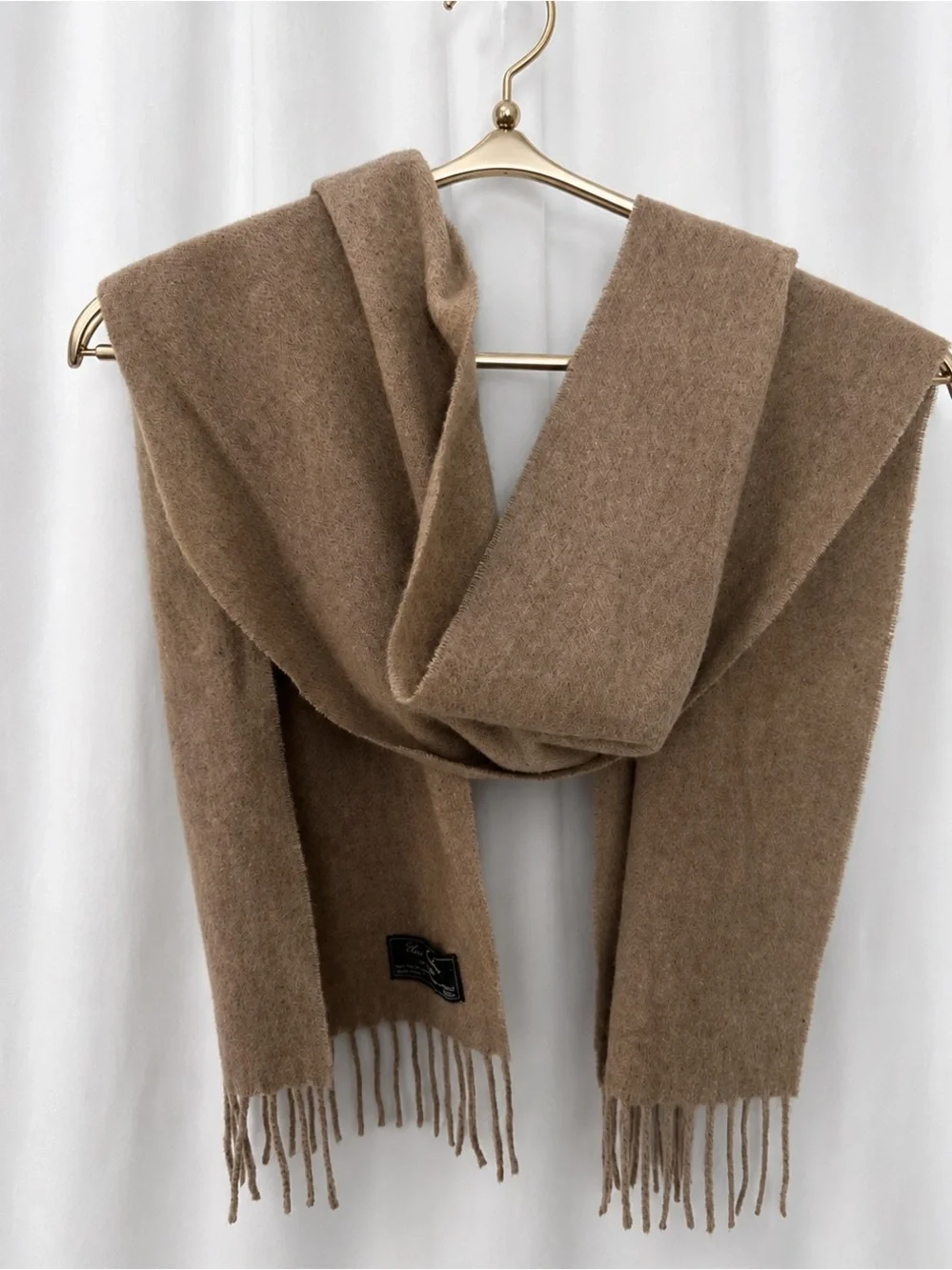 Pure Cashmere 100% Cashmere Camel Fringe Scarf – Made in Italy (1373)